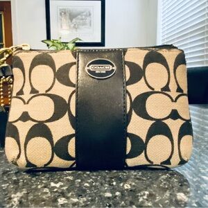 Coach Black and Tan Logo Wristlet